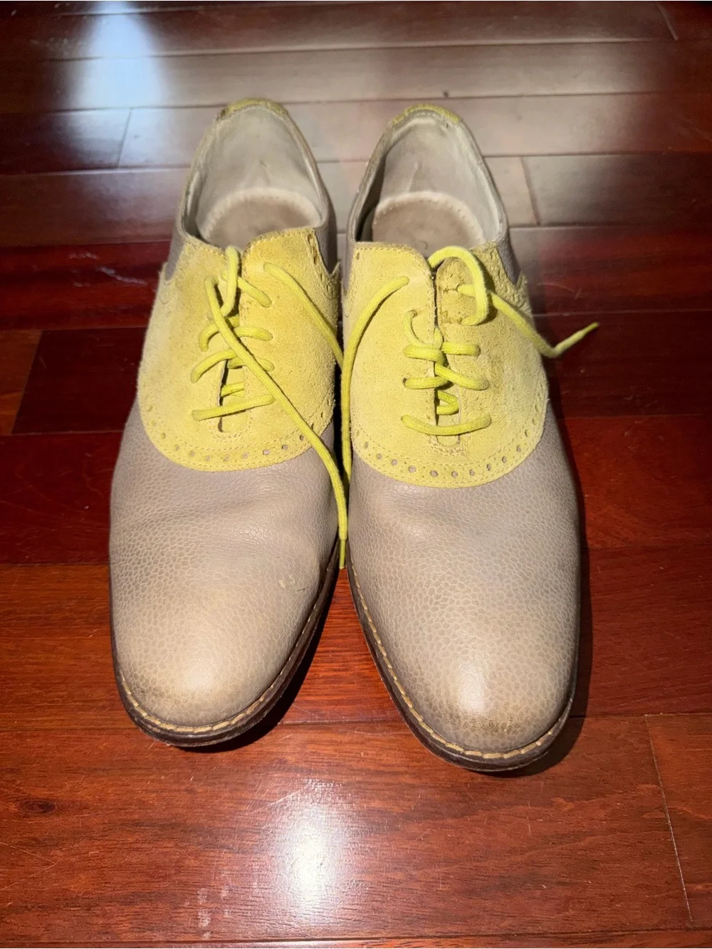 Cole Haan Men's Two-Tone Gray and Yellow Lace-Up Oxfords - Saddle Shoes